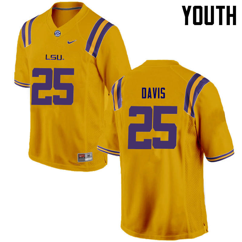 Youth LSU Tigers #25 Drake Davis College Football Jerseys Game-Gold - Click Image to Close